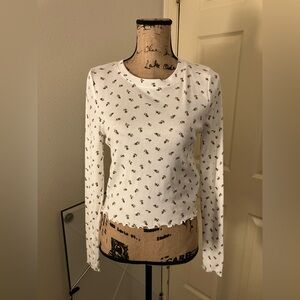 Forever 21 F21 White Floral Long Sleeve crew neck Tee shirt top large L 12